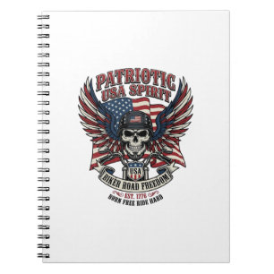 Patriotischer Biker-Totenkopf-Biker-Straßenfreihei Notizblock