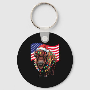 Patriotischer Bison Büffel Weihnachten USA-Flagge  Schlüsselanhänger