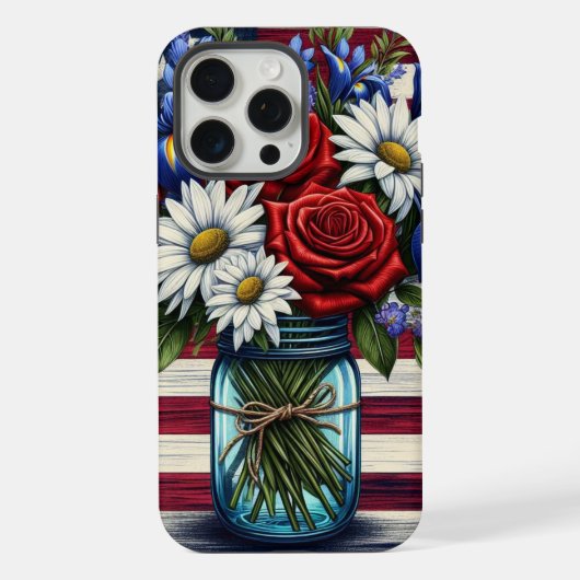 Patriotischer, blumengestresster Amerikaner iPhone Hülle (Rückseite)