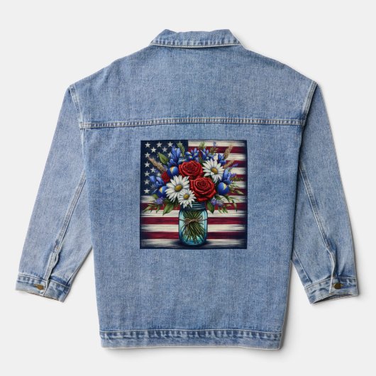 Patriotischer, blumengestresster Amerikaner Jeansjacke (Rückseite)