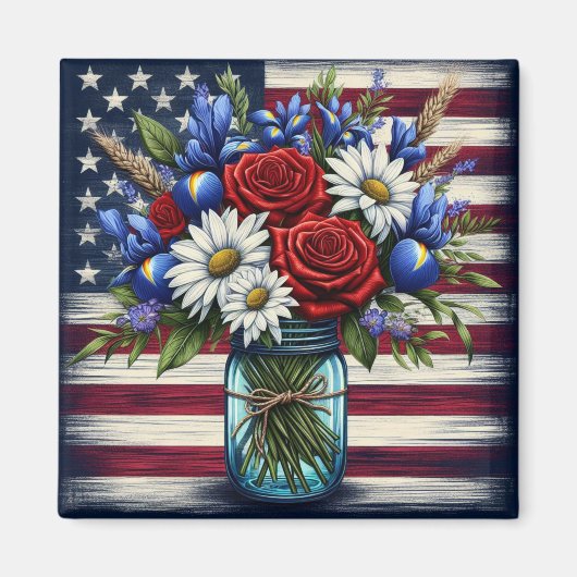 Patriotischer, blumengestresster Amerikaner Magnet (Vorne)
