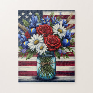 Patriotischer, blumengestresster Amerikaner Puzzle