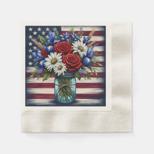Patriotischer, blumengestresster Amerikaner Serviette (Vorderseite)