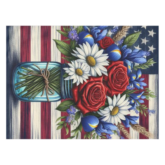Patriotischer, blumengestresster Amerikaner Tischdecke (Vorderseite (Horizontal))