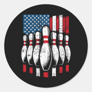 Patriotischer Bowling der amerikanischen Flagge Runder Aufkleber