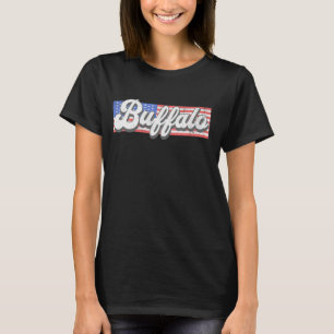 Patriotischer Büffel USA-Flaggenstreifen Vintage-S T-Shirt