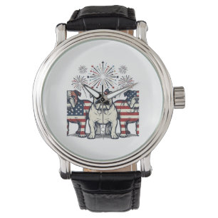 Patriotischer Bulldog-Feuerwerk-Vintage-Stich-Desi Armbanduhr