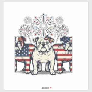 Patriotischer Bulldog-Feuerwerk-Vintage-Stich-Desi Aufkleber