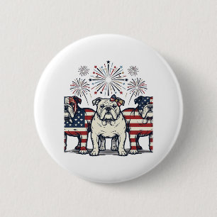 Patriotischer Bulldog-Feuerwerk-Vintage-Stich-Desi Button