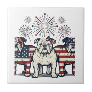 Patriotischer Bulldog-Feuerwerk-Vintage-Stich-Desi Fliese