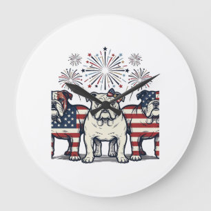 Patriotischer Bulldog-Feuerwerk-Vintage-Stich-Desi Große Wanduhr