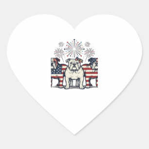 Patriotischer Bulldog-Feuerwerk-Vintage-Stich-Desi Herz-Aufkleber