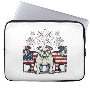 Patriotischer Bulldog-Feuerwerk-Vintage-Stich-Desi Laptopschutzhülle