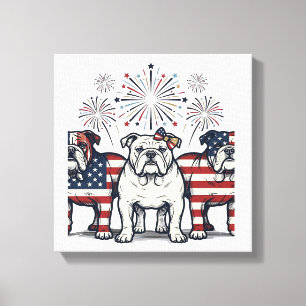 Patriotischer Bulldog-Feuerwerk-Vintage-Stich-Desi Leinwanddruck