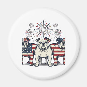 Patriotischer Bulldog-Feuerwerk-Vintage-Stich-Desi Magnet