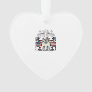 Patriotischer Bulldog-Feuerwerk-Vintage-Stich-Desi Ornament