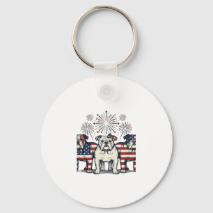Patriotischer Bulldog-Feuerwerk-Vintage-Stich-Desi Schlüsselanhänger