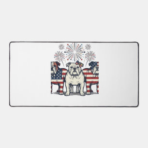 Patriotischer Bulldog-Feuerwerk-Vintage-Stich-Desi Schreibtischunterlage