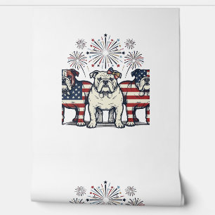 Patriotischer Bulldog-Feuerwerk-Vintage-Stich-Desi Tapete