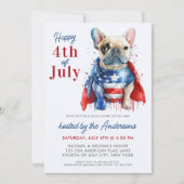 Patriotischer Bulldog Hund USA Flag 4. Juli Einladung (Vorderseite)