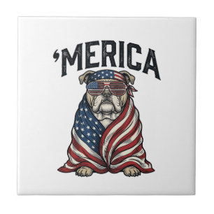 Patriotischer Bulldog 'Merica Vintage-Vector-Shirt Fliese