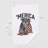 Patriotischer Bulldog 'Merica Vintage-Vector-Shirt Golfhandtuch (Insitu)