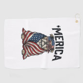 Patriotischer Bulldog 'Merica Vintage-Vector-Shirt Golfhandtuch (Horizontal)
