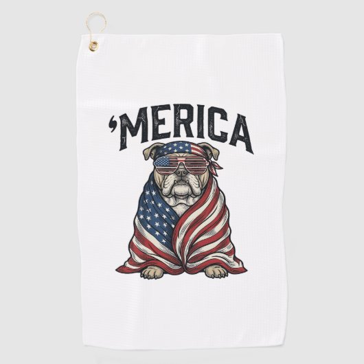 Patriotischer Bulldog 'Merica Vintage-Vector-Shirt Golfhandtuch (Vorderseite)
