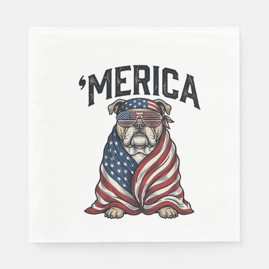Patriotischer Bulldog 'Merica Vintage-Vector-Shirt Serviette (Vorderseite)