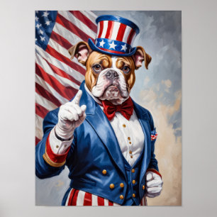 Patriotischer Bulldogge in Uncle-Sam-Pose Poster