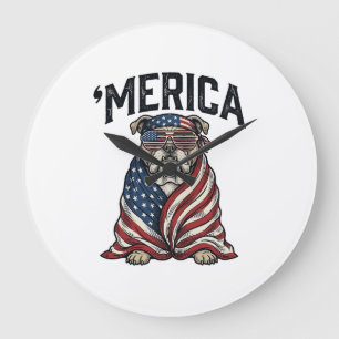 Patriotischer Bulldogge 'Merica Vintage Vector-Shi Große Wanduhr