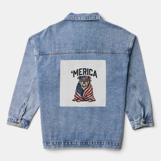 Patriotischer Bulldogge 'Merica Vintage Vector-Shi Jeansjacke (Rückseite)