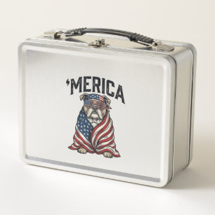 Patriotischer Bulldogge 'Merica Vintage Vector T-S Metall Brotdose