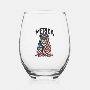 Patriotischer Bulldogge 'Merica Vintage Vector T-S Weinglas Ohne Stiel