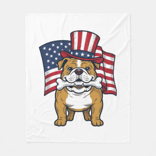 Patriotischer Bulldogge Mit Flagge Vektor Design_1 Fleecedecke