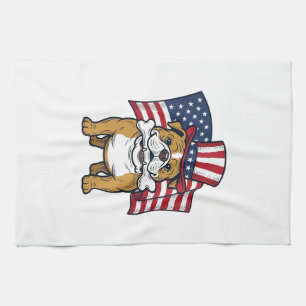 Patriotischer Bulldogge Mit Flagge Vektor Design_1 Geschirrtuch