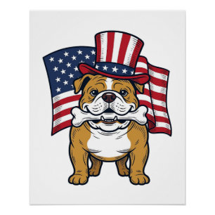 Patriotischer Bulldogge Mit Flagge Vektor Design_1 Poster