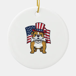 Patriotischer Bulldogge Mit Flagge Vektordesign_1 Keramik Ornament