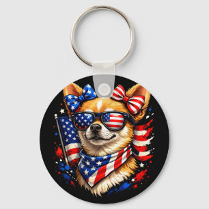 Patriotischer Chihuahua American Flag Sonnenbrille Schlüsselanhänger