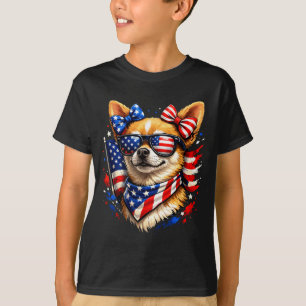 Patriotischer Chihuahua amerikanische Flagge Sonne T-Shirt