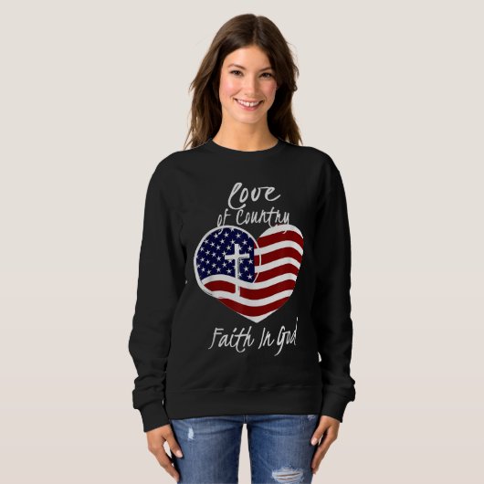 Patriotischer Christlicher Glaube an Gott Herzkreu Sweatshirt (Vorne ganz)