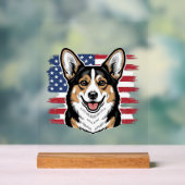 Patriotischer Corgi Amerikanische Flagge Vintage-V Acrylschild (Neutral)