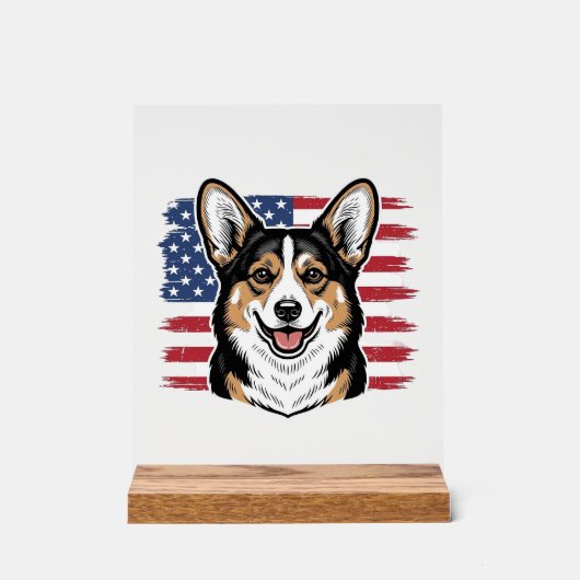 Patriotischer Corgi Amerikanische Flagge Vintage-V Acrylschild (Vorderseite)