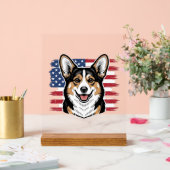 Patriotischer Corgi Amerikanische Flagge Vintage-V Acrylschild (Hochzeit)