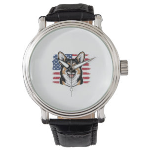 Patriotischer Corgi Amerikanische Flagge Vintage-V Armbanduhr