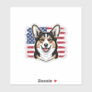 Patriotischer Corgi Amerikanische Flagge Vintage V Aufkleber