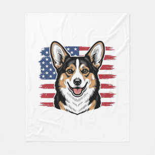 Patriotischer Corgi Amerikanische Flagge Vintage V Fleecedecke