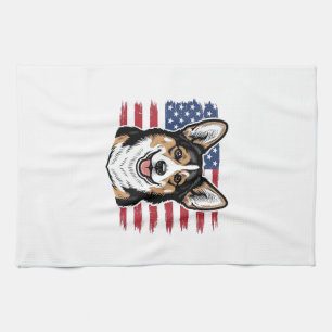 Patriotischer Corgi Amerikanische Flagge Vintage V Geschirrtuch