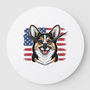 Patriotischer Corgi Amerikanische Flagge Vintage-V Große Wanduhr