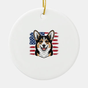 Patriotischer Corgi Amerikanische Flagge Vintage V Keramik Ornament